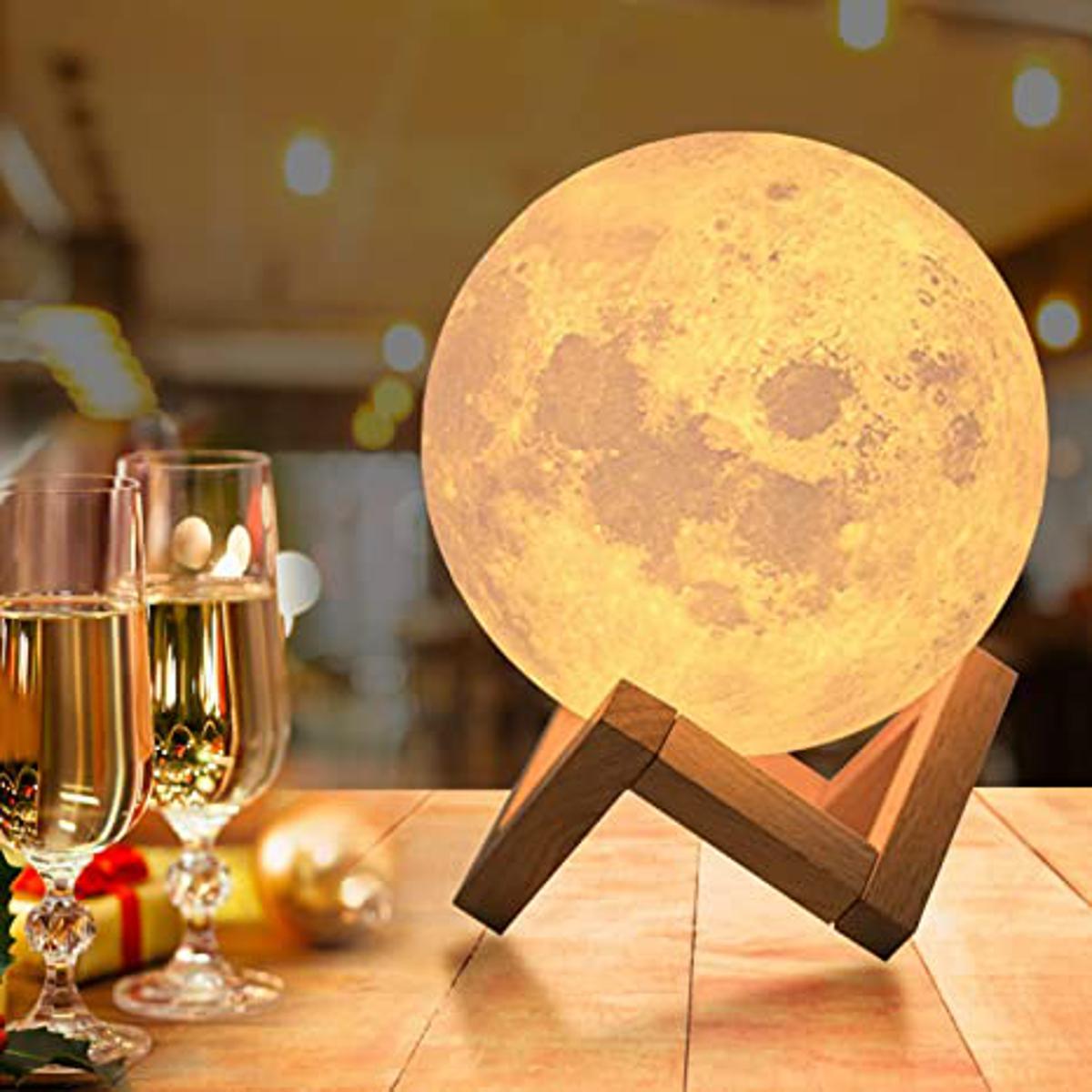 LED Moon Lamp with Wooden Stand